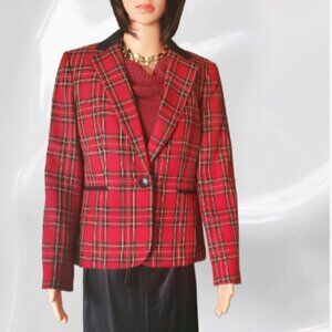 Evan Picone New Women Red and Black Plaid Blazer SZ-8, Christmas Style